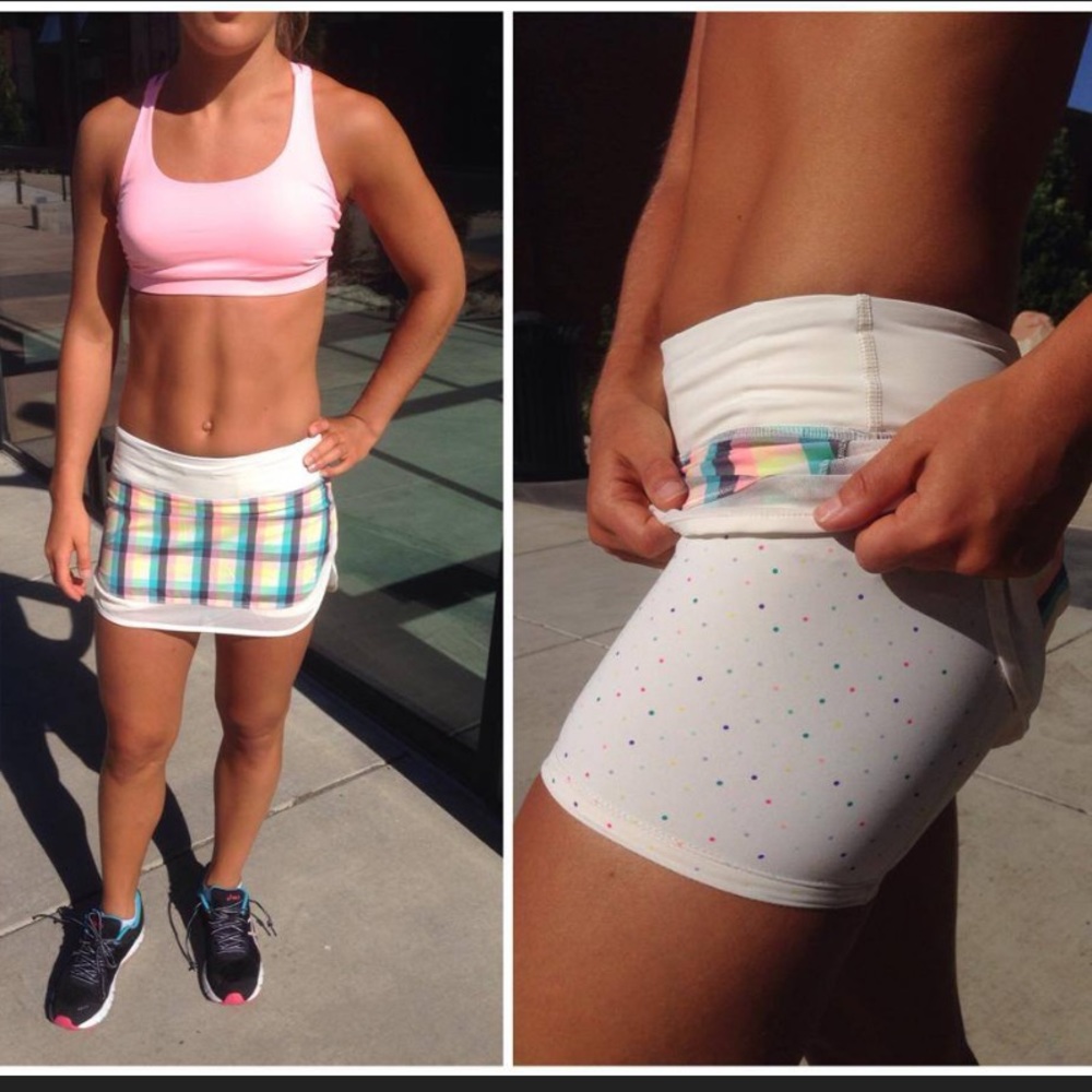 NWT! Lululemon 6 Hotty Hot Skirt Plaid Polka Dots Wee Wheezy Multi Check White